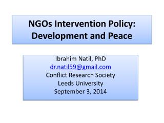 NGOs Intervention Policy: Development and Peace