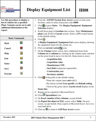 Display Equipment List