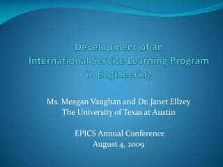 Development of an International Service Learning Program in Engineering