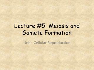 Lecture #5 Meiosis and Gamete Formation