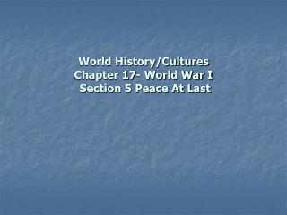 World History/Cultures Chapter 17- World War I Section 5 Peace At Last