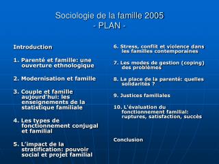 Sociologie de la famille 2005 - PLAN -