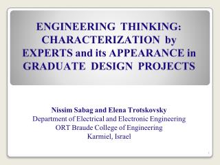 Nissim Sabag and Elena Trotskovsky Department of Electrical and Electronic Engineering