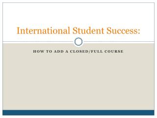 International Student Success: