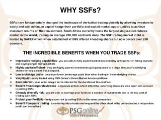 WHY SSFs?