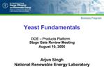 Yeast Fundamentals DOE Products Platform Stage Gate Review Meeting August 10, 2005
