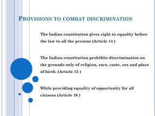 Provisions to combat discrimination