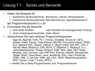 Lösung 7.1	Syntax und Semantik
