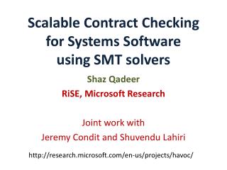 Scalable Contract Checking for Systems Software using SMT solvers