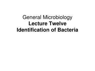 General Microbiology Lecture Twelve Identification of Bacteria