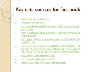 Key data sources for fact book