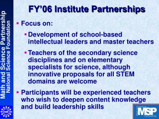 FY’06 Institute Partnerships