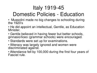 Italy 1919-45 Domestic Policies - Education