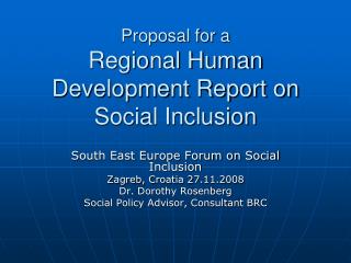 Proposal for a Regional Human Development Report on Social Inclusion