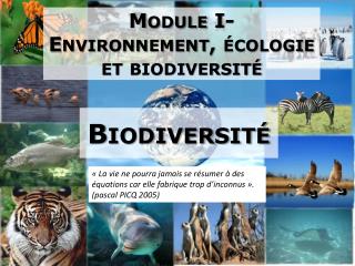 Module I- Environnement, écologie et biodiversité