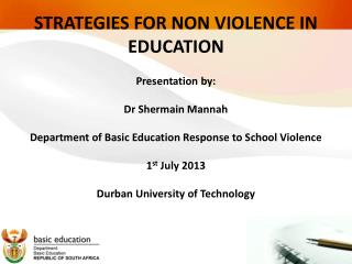STRATEGIES FOR NON VIOLENCE IN EDUCATION