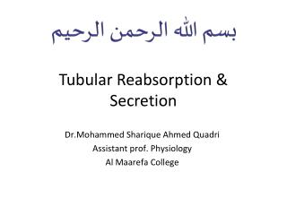 Tubular Reabsorption &amp; Secretion