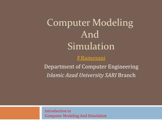 Computer Modeling  And  Simulation