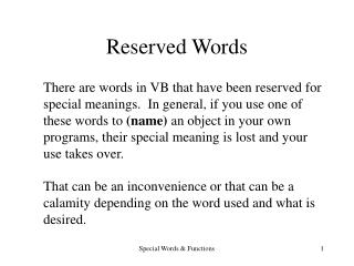 Reserved Words