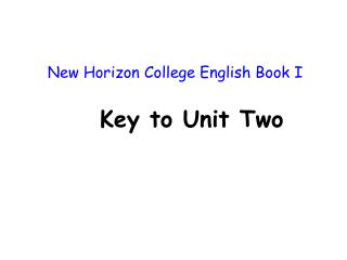 New Horizon College English Book I