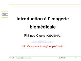 Introduction à l’imagerie biomédicale Philippe Ciuciu (CEA/SHFJ) ciuciu@shfj.cea.fr