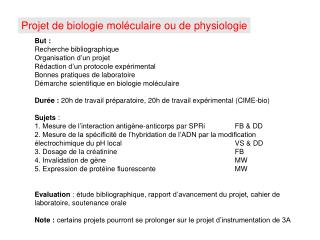Projet de biologie moléculaire ou de physiologie