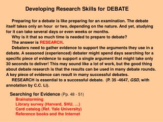Developing Research Skills for 	DEBATE
