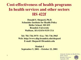 Cost-effectiveness of health programs In health services and other sectors HS 422f