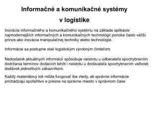 Informačné a komunikačné systémy v logistike