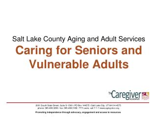 Salt Lake County Aging and Adult Services Caring for Seniors and Vulnerable Adults