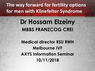 Dr Hossam Elzeiny MBBS FRANZCOG CREI Medical director RSU RWH Melbourne IVF