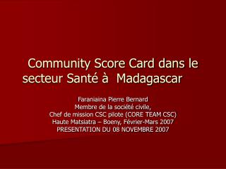 Community Score Card dans le secteur Santé à Madagascar