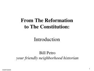 From The Reformation to The Constitution: Introduction