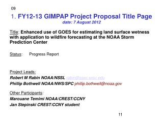 1. FY12-13 GIMPAP Project Proposal Title Page date: 7 August 2012