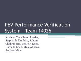 PEV Performance Verification System - Team 14026