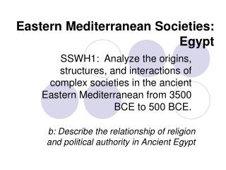 Eastern Mediterranean Societies: Egypt