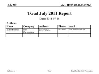TGad July 2011 Report