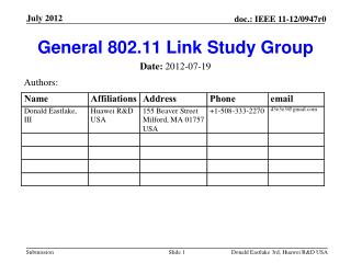 General 802.11 Link Study Group