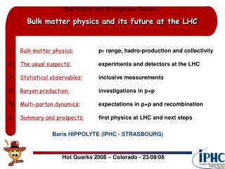 Bulk matter physics and its future at the LHC