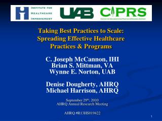 Taking Best Practices to Scale: Spreading Effective Healthcare Practices &amp; Programs