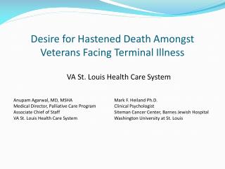 Desire for Hastened Death Amongst Veterans Facing Terminal Illness