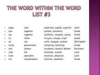 The Word Within the Word List #3