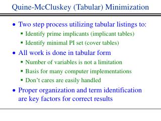 Quine-McCluskey (Tabular) Minimization