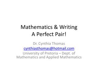 Mathematics &amp; Writing A Perfect Pair!