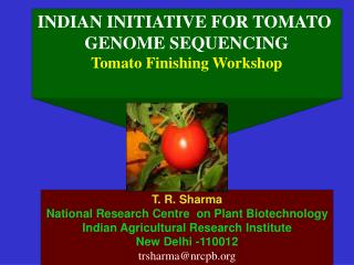 INDIAN INITIATIVE FOR TOMATO GENOME SEQUENCING Tomato Finishing Workshop