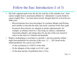 Follow the Sun: Introduction (1 of 3)