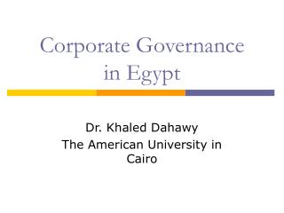 Corporate Governance in Egypt