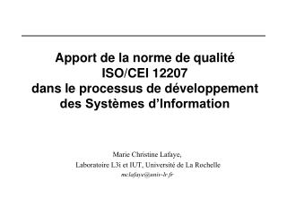 Apport de la norme de qualité ISO/CEI 12207 dans le processus de développement des Systèmes d’Information