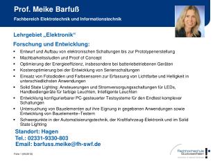 Prof. Meike Barfuß Fachbereich Elektrotechnik und Informationstechnik