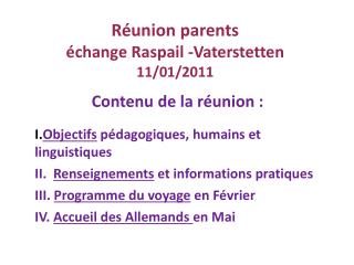 Réunion parents échange Raspail -Vaterstetten 11/01/2011